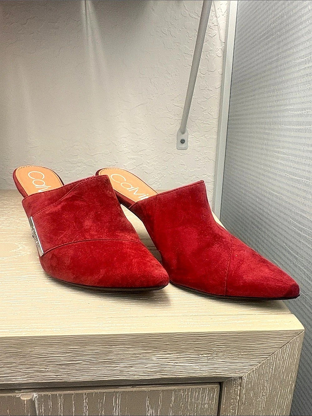 Calvin Klein Red Pointed-Toe Mules